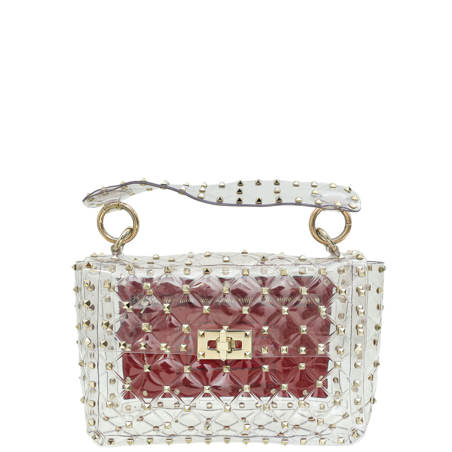 Valentino Clear PVC Rockstud Spike Top Handle Flap Bag
