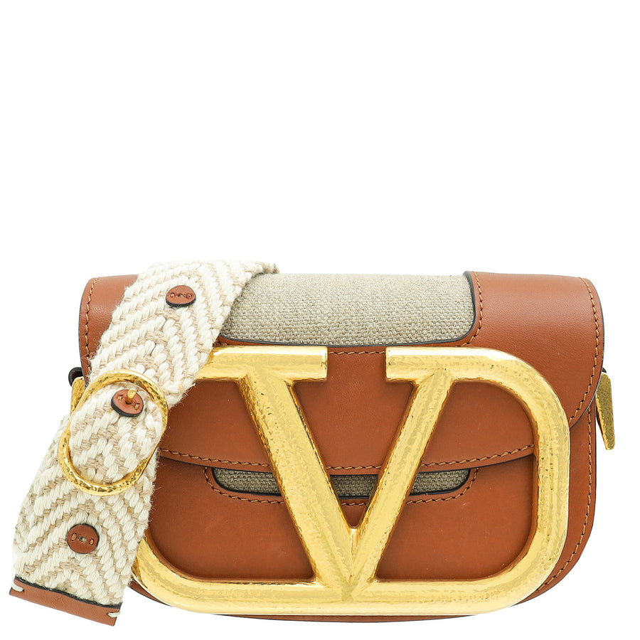 Valentino Bicolor Linen Supervee Small Crossbody Bag