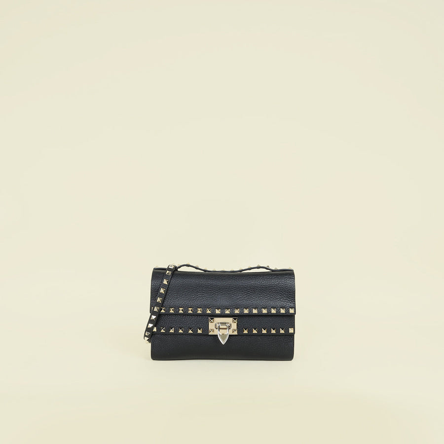Valentino Black Rockstud Top Handle Crossbody Bag