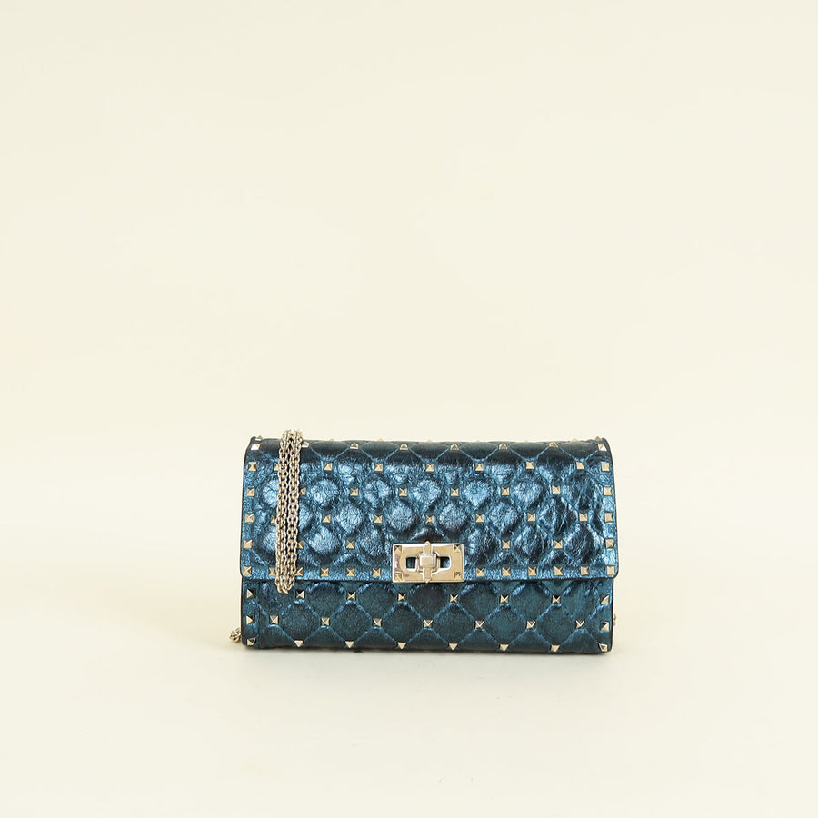 Valentino Metallic Peacock Rockstud Spike Crossbody Chain Clutch Bag