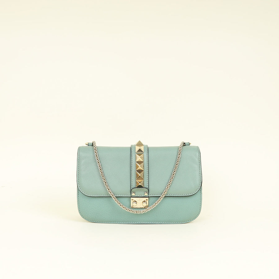 Valentino Dark Mint Green Glam Lock Rockstud Medium Flap Bag
