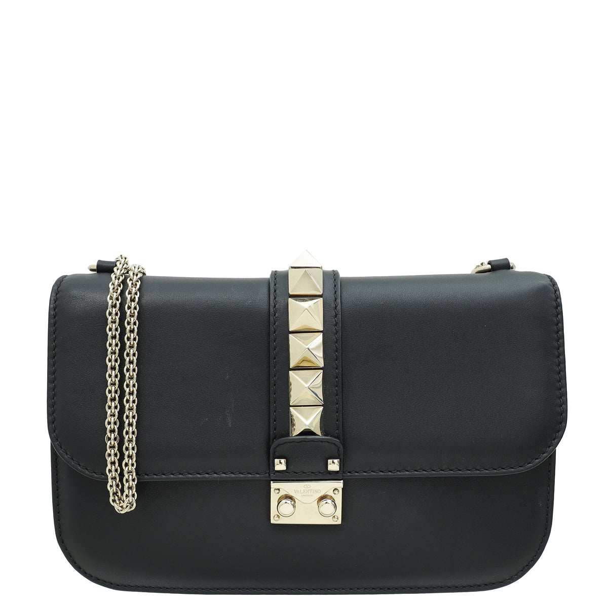 Valentino Black Glam Lock Medium Flap Bag
