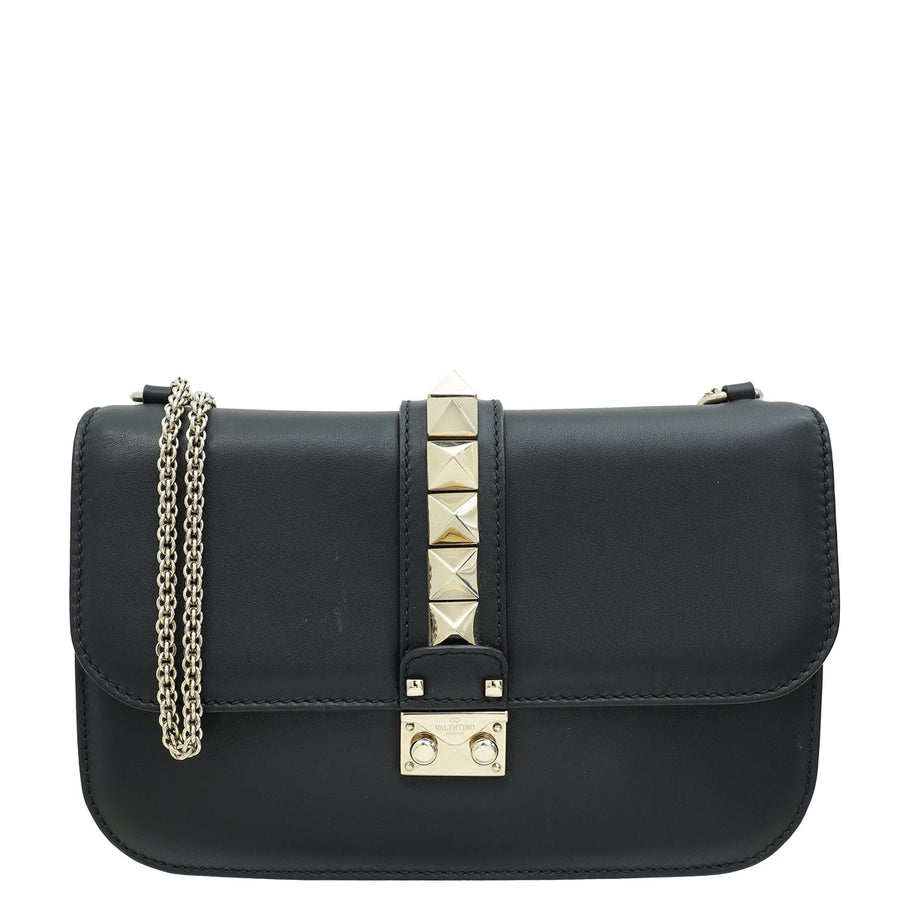 Valentino Black Glam Lock Medium Flap Bag