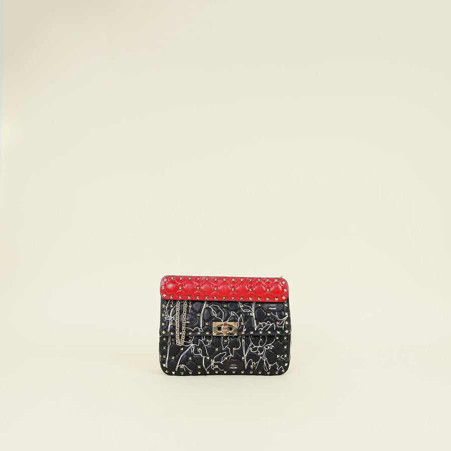 Valentino Black x Undercover Embroidered Rockstud Spike Shoulder Bag