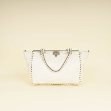 Valentino White Vitello Rockstud Tote Medium Bag