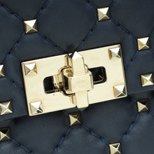 Valentino Navy Blue Rockstud Spike Flap Chain Medium Bag