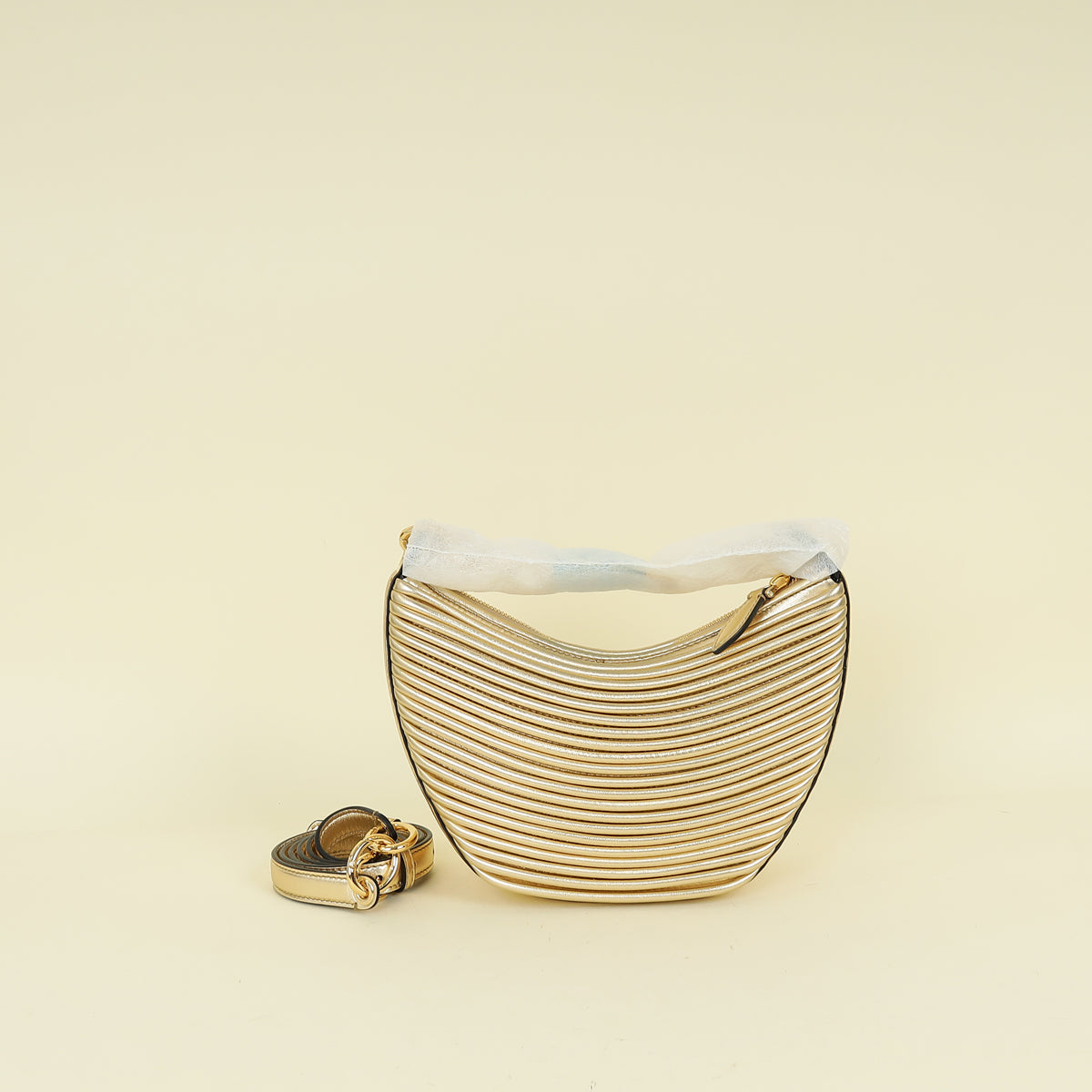 Valentino Metallic Gold Mini VLogo Moon Hobo Bag