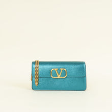 Valentino Metallic Teal Vlogo Wallet On Chain