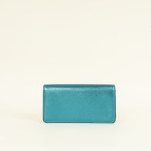 Valentino Metallic Teal Vlogo Wallet On Chain