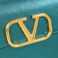 Valentino Metallic Teal Vlogo Wallet On Chain