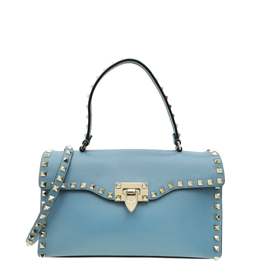 Valentino Blue Rockstud Single Handle Flap Bag