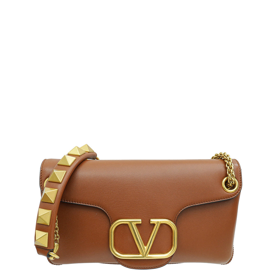 Valentino Brown Stud Sign Shoulder Bag