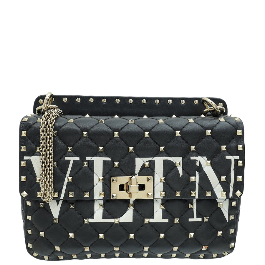 Valentino Black VLTN Spike Rockstud Flap Medium Shoulder Bag