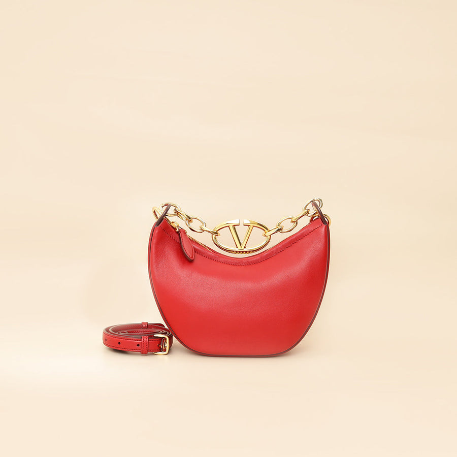 Valentino Red VLogo Moon Mini Hobo Bag W/ Chain