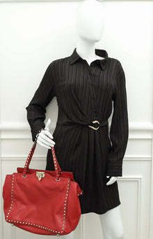 Valentino Red Vitello Rockstud Tote Bag
