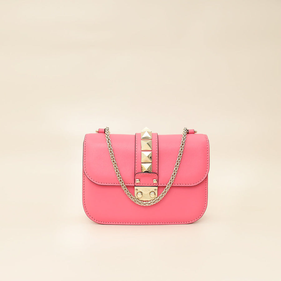 Valentino Pink Rockstud Glam Lock Small Shoulder Bag
