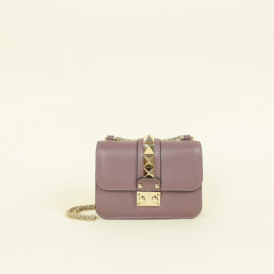 Valentino Dark Mauve Rockstud Glam Lock Flap Mini Shoulder Bag