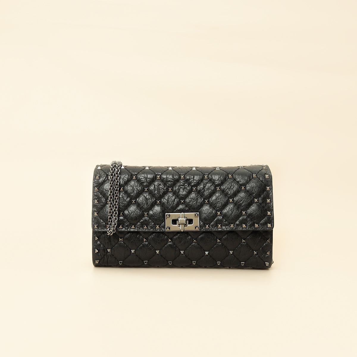 Valentino Black Rockstud Spike Chain Clutch Bag