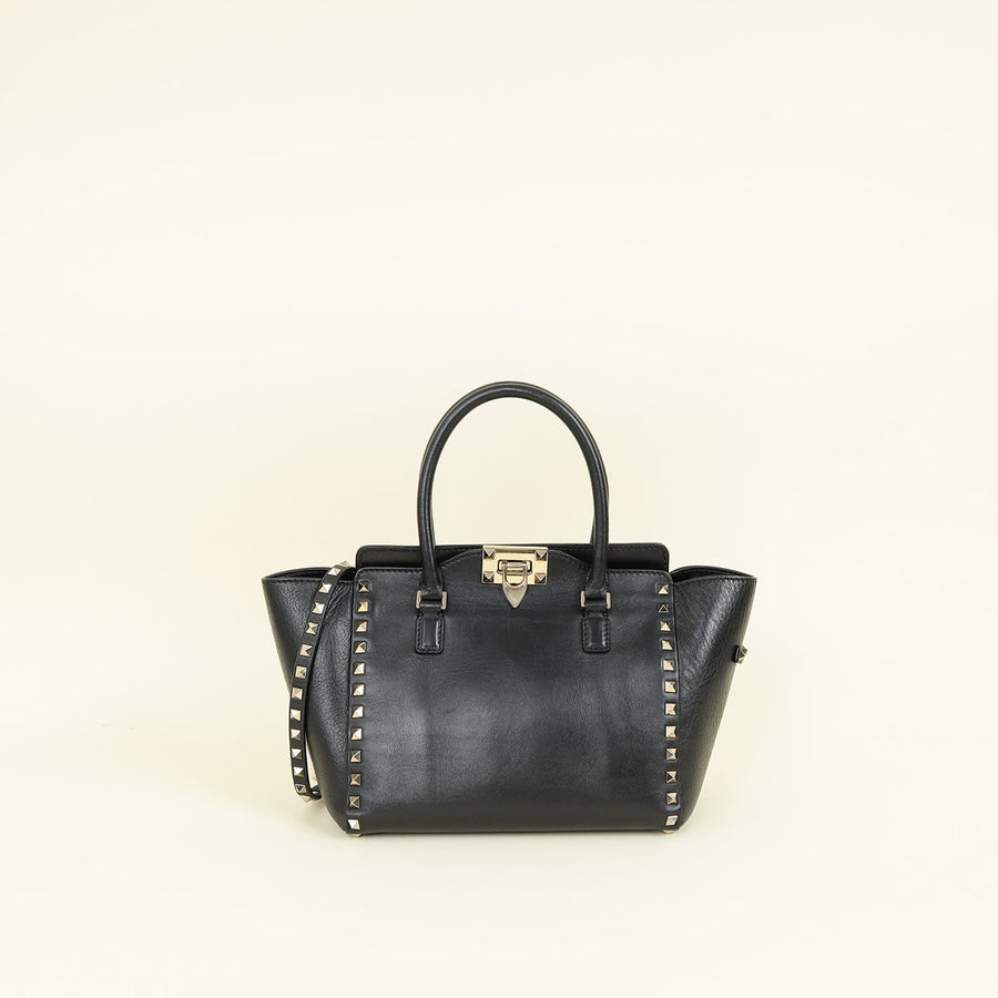 Valentino Black Rockstud Handle Tote Bag