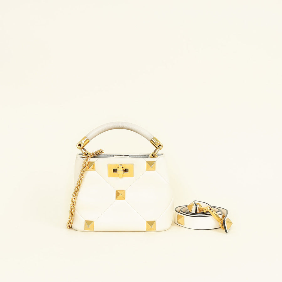 Valentino Creme Roman Stud Top Handle Bag
