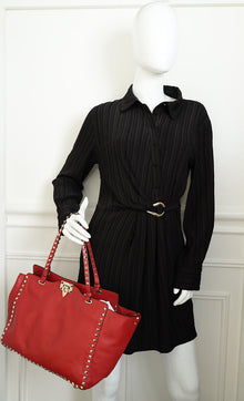 Valentino Red Vitello Rockstud Tote Bag