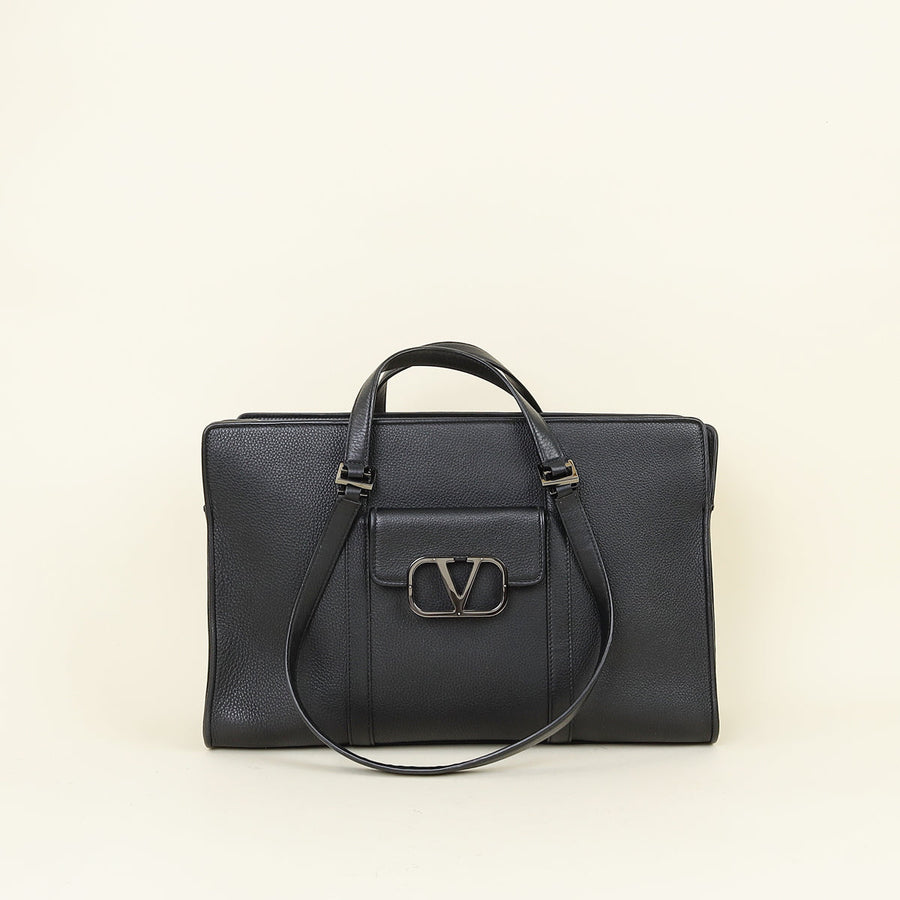 Valentino Black Vlogo Tote Briefcase Bag