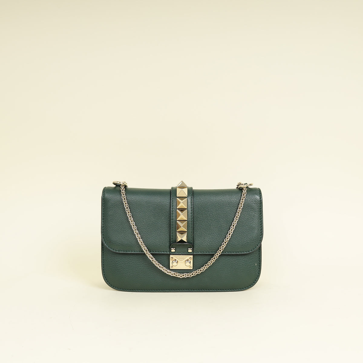 Valentino Forest Green Glam Lock Medium Flap Bag