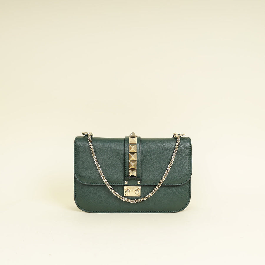 Valentino Forest Green Glam Lock Medium Flap Bag
