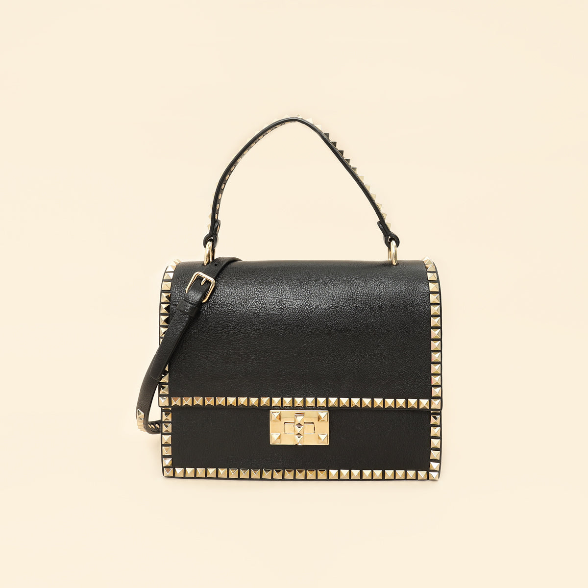 Valentino Black Rockstud No Limit Top Handle Bag