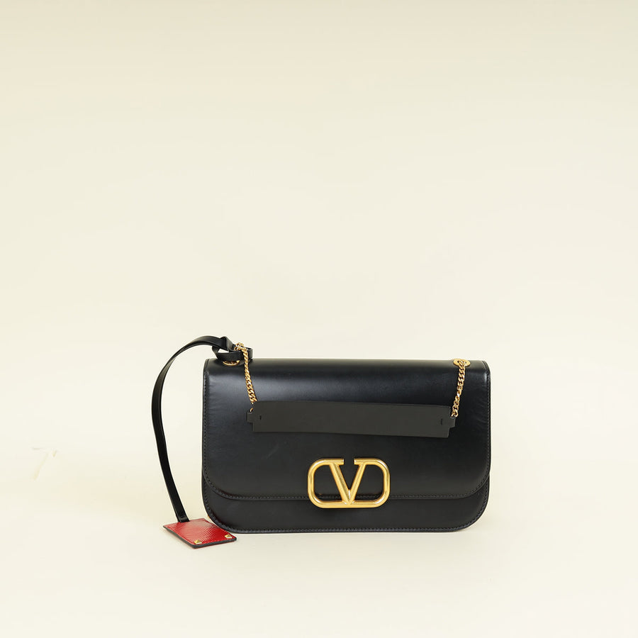 Valentino Black Vlock Flap Chain Shoulder Bag