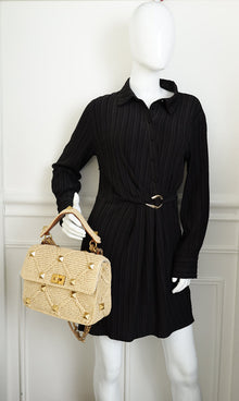 Valentino Bicolor Roman Studs Woven Raffia Large Flap Bag
