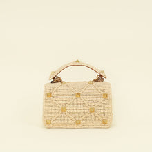 Valentino Bicolor Roman Studs Woven Raffia Large Flap Bag