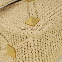 Valentino Bicolor Roman Studs Woven Raffia Large Flap Bag