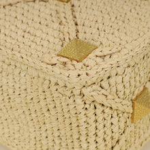 Valentino Bicolor Roman Studs Woven Raffia Large Flap Bag