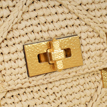 Valentino Bicolor Roman Studs Woven Raffia Large Flap Bag