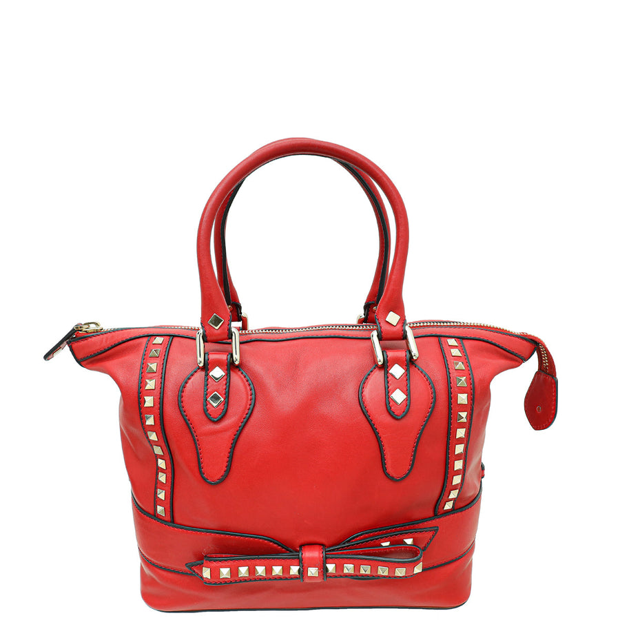 Valentino Red Rockstud Bow Satchel Bag