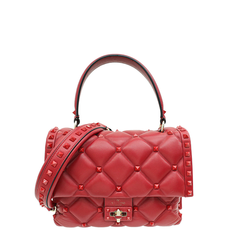 Valentino Red Candystud Top Handle Medium Bag
