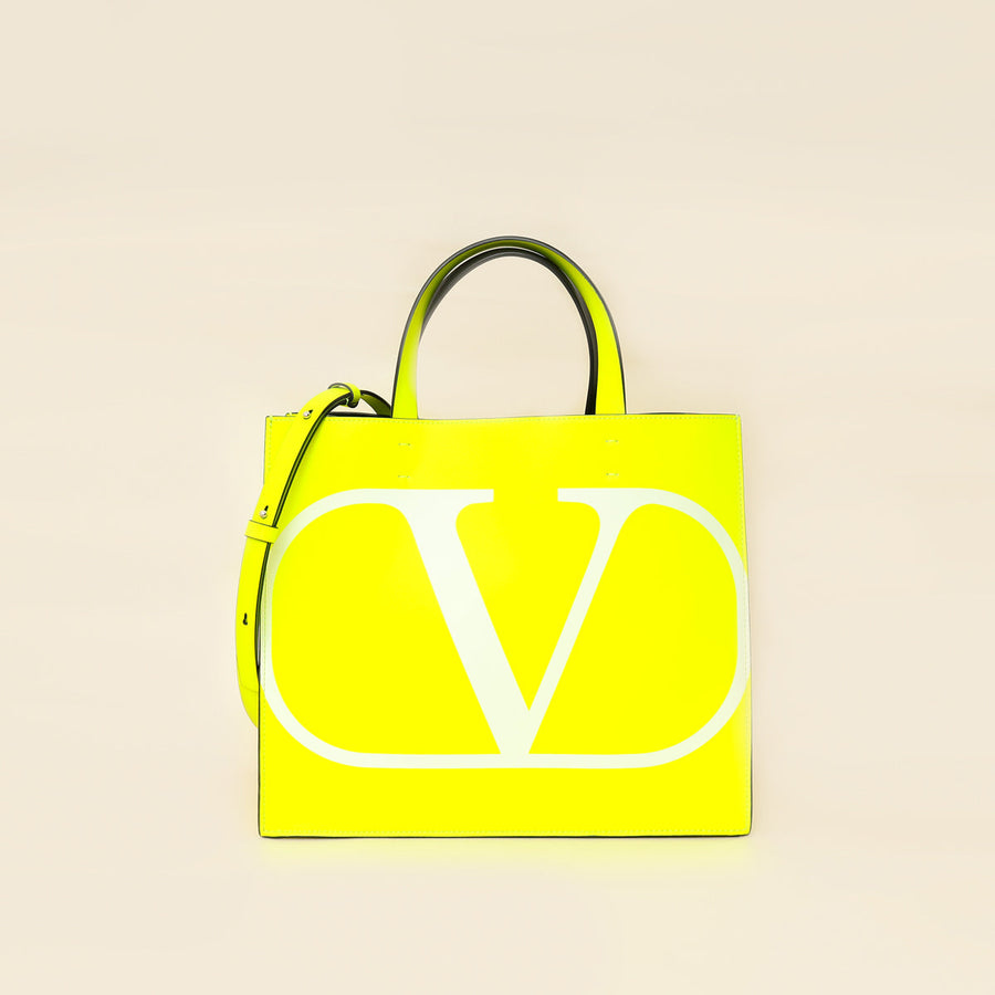 Valentino Neon Yellow VLogo Print Tote Bag