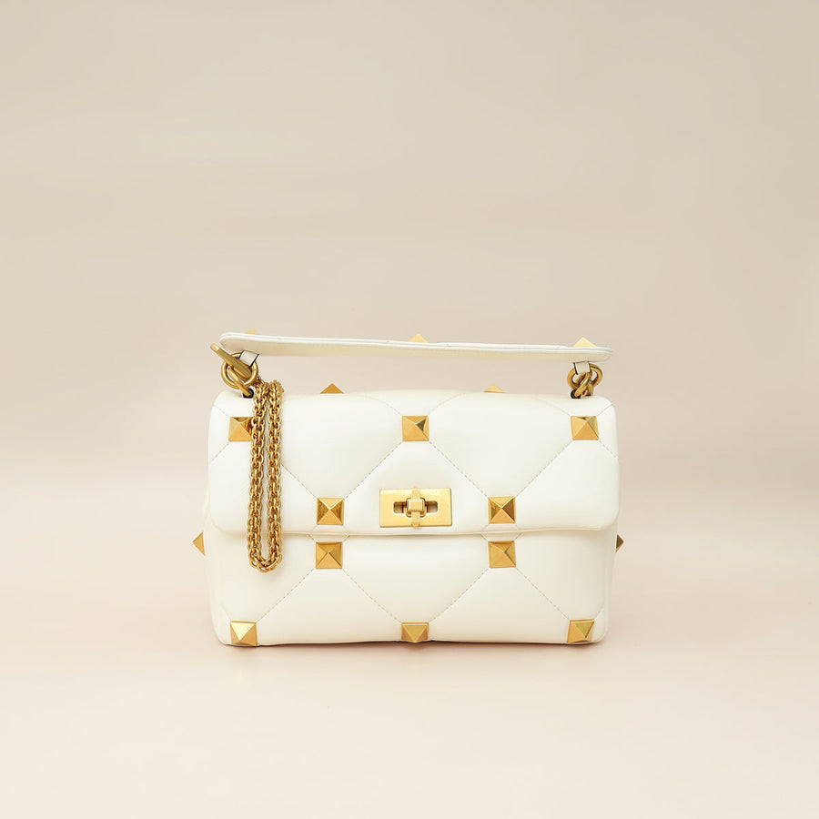 Valentino Light Ivory Roman Stud The Shoulder Bag