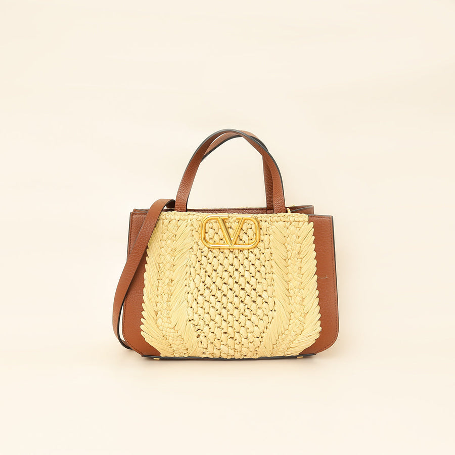 Valentino Bicolor Vlogo Signature Raffia Top Handle Bag