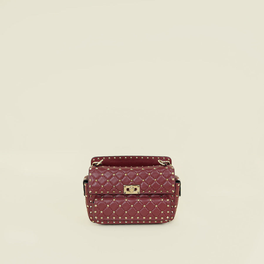 Valentino Burgundy Spike Rockstud Multipocket Flap Bag