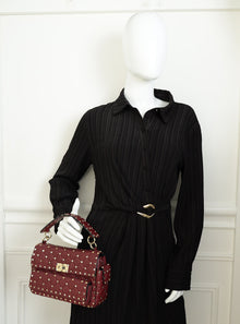 Valentino Burgundy Spike Rockstud Multipocket Flap Bag