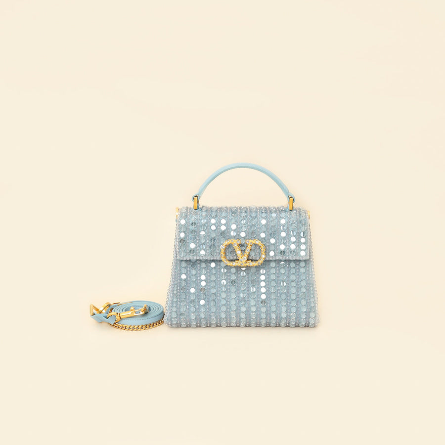 Valentino Baby Blue Beaded Jeweled Mini VSling Top Handle Bag