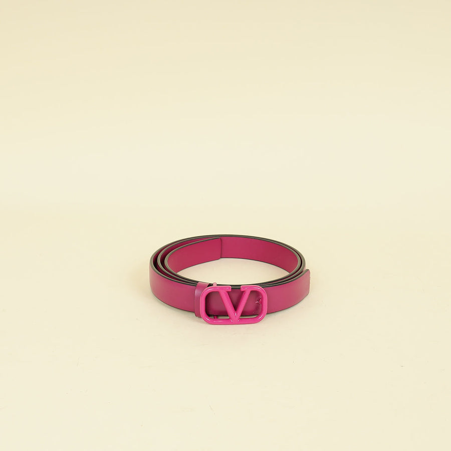 Valentino Fuchsia Vlogo Signature Slim Reversible 20mm Small Belt 30