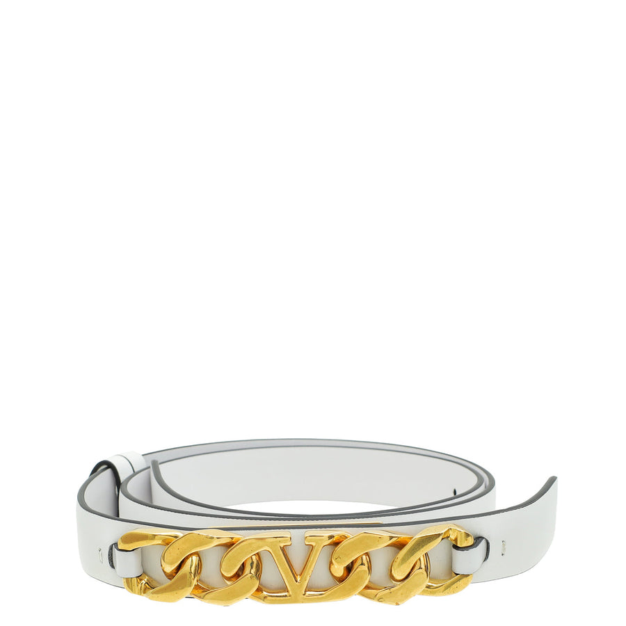 Valentino White VLogo Chain Signature 20mm Belt 28