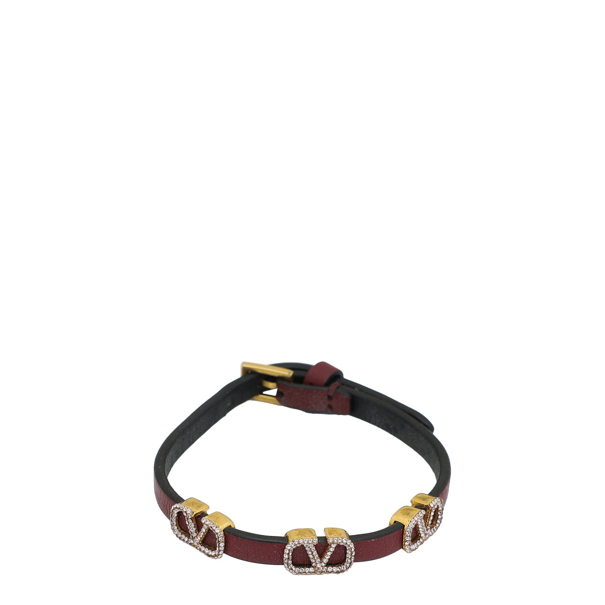 Valentino Burgundy VLogo Signature Strass Leather Bracelet