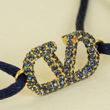 Valentino Navy Blue Vlogo Crystal Cord Bracelet