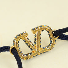 Valentino Navy Blue Vlogo Crystal Cord Bracelet