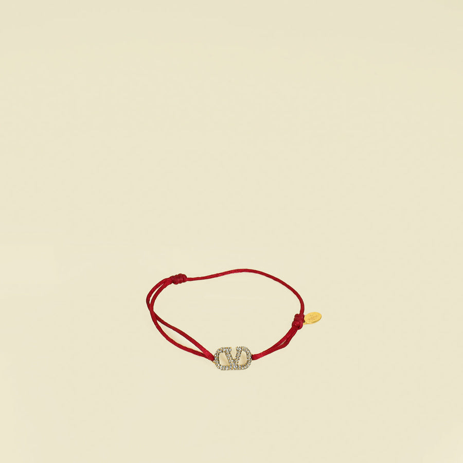 Valentino Red Vlogo Crystal Cord Bracelet