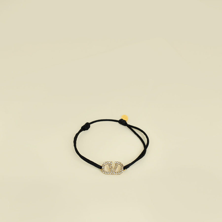 Valentino Black Vlogo Crystal Cord Bracelet